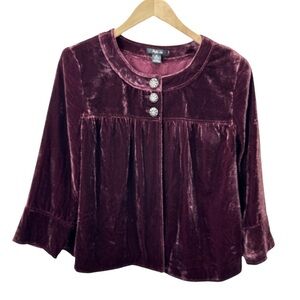 Style & Co Y2K 90s Velvet Short Evening Swing Jacket Plum Eggplant